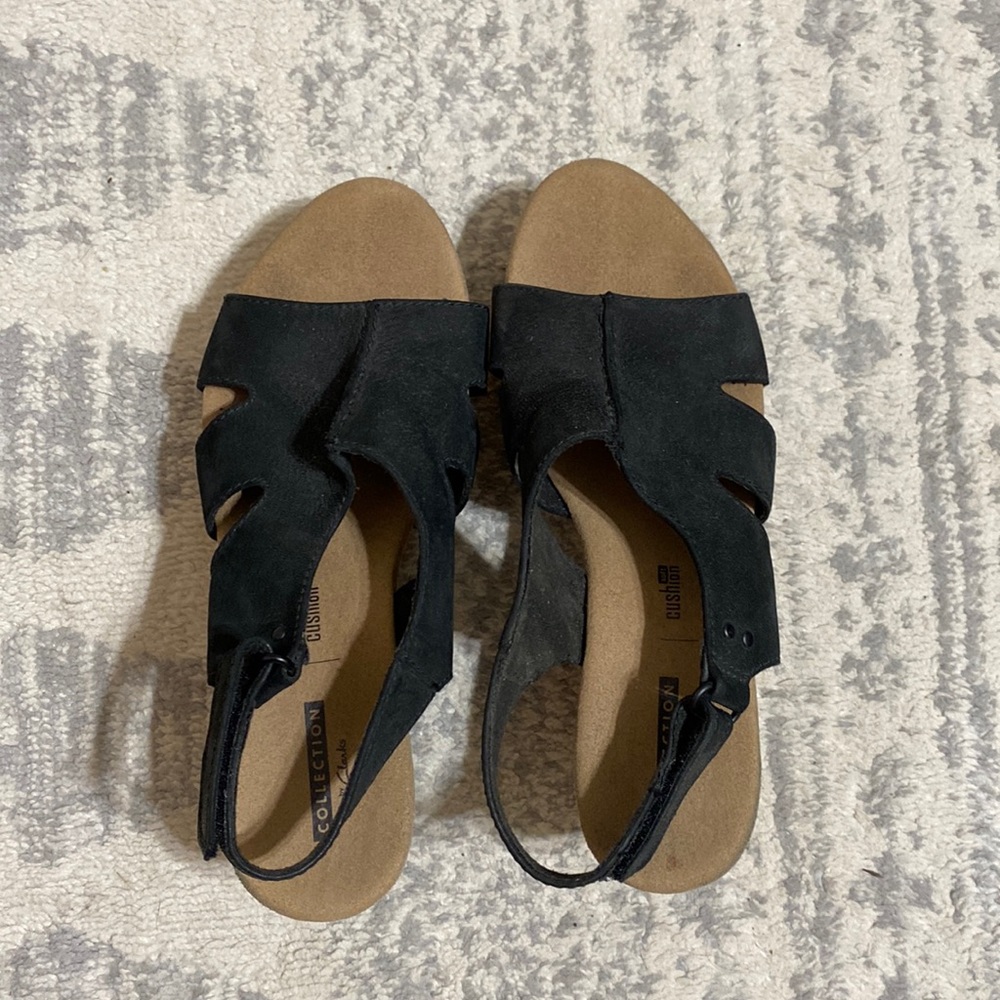 Clarks black wedges